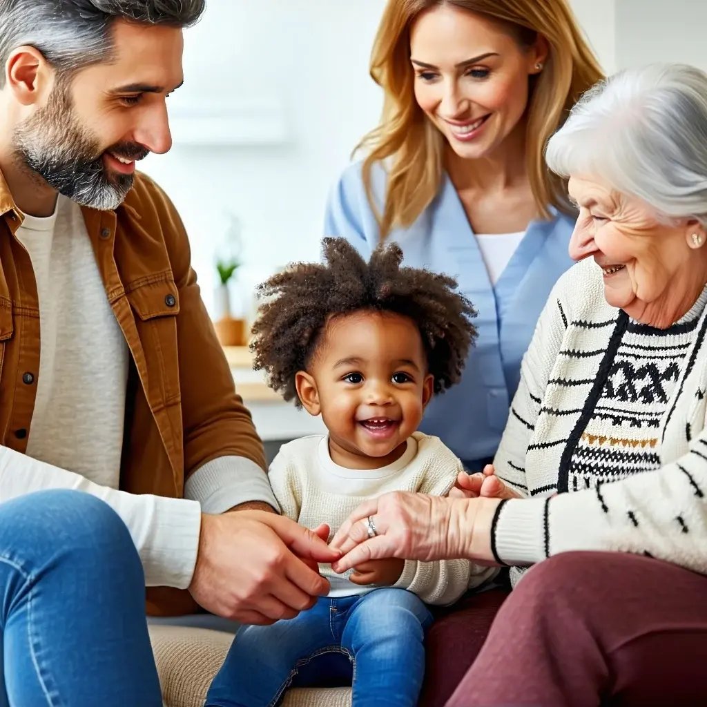 A warm professional community support scene showing individuals of different ageschildren adults and seniorsreceiving care and guidance from compassionate staff or counselors The environment is welcoming and inclus