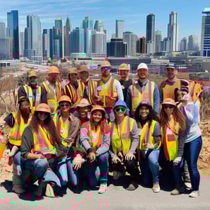 Volunteers with a city