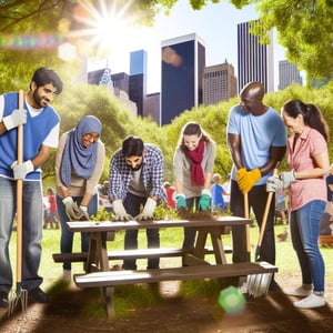 volunteers in a city park