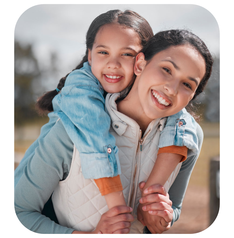 mother with child, outside, happy