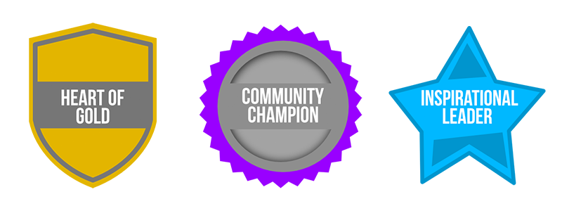 Three sample volunteer appreciation badges.