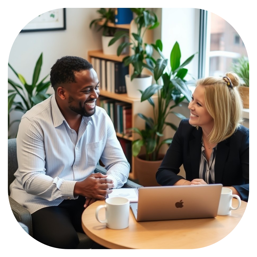 Managers collaborating in a bright office space