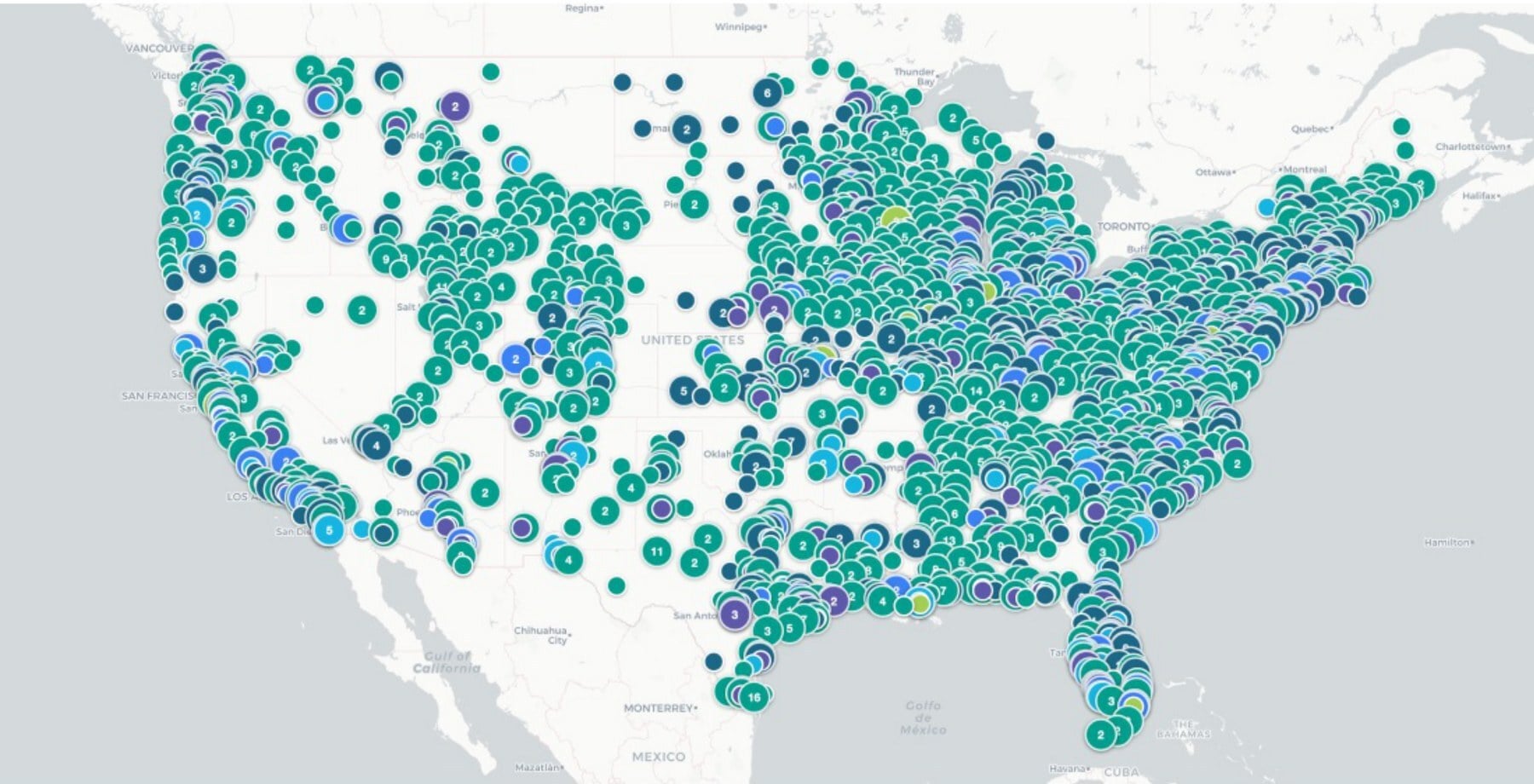 Map of coordinator-validated volunteering locations in the Better Impact network across all 50 states